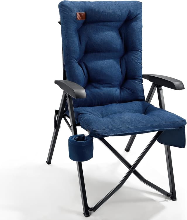 Detalle de EVER ADVANCED Campingstuhl faltbar mit 4-fach verstellbarer Rückenlehne bis 150 kg, gepolstert (6 cm) & Getränkehalter