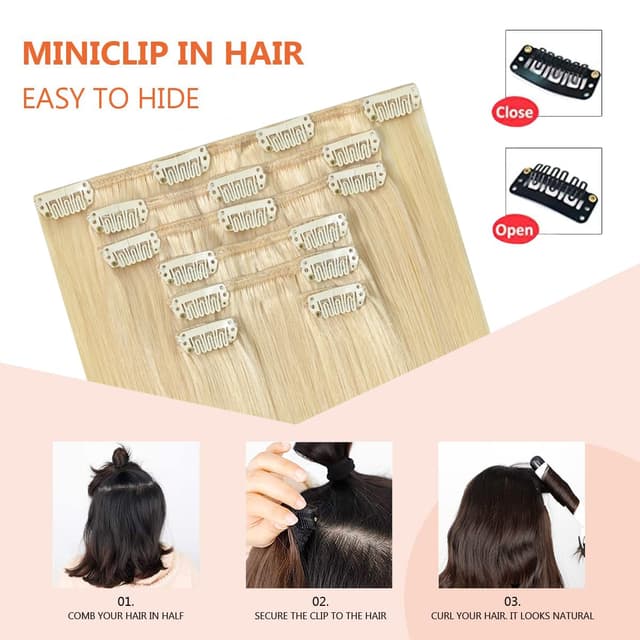 Detalle de UGOTRAYS Platinum Blonde Clip-In Hair Extensions (22 Inch, 7pcs, 115g) Real Human Hair Straight #60