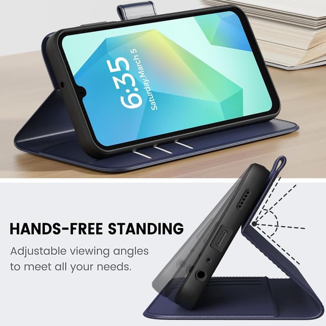 Detalle 2 de Peakally Handyhülle für Samsung Galaxy A16 5G / A16 4G mit Panzer-Schutzglas, RFID-Blockierung und Kartenfach – Blau