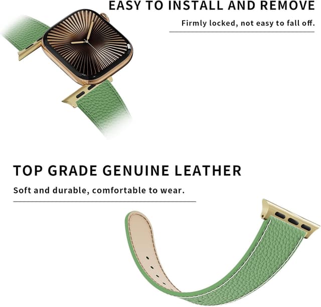 Detalle 2 de Leather Watch Band with Magnetic Buckle for Apple Watch Ultra & Series (49mm–38mm) – Natural Cowhide Strap