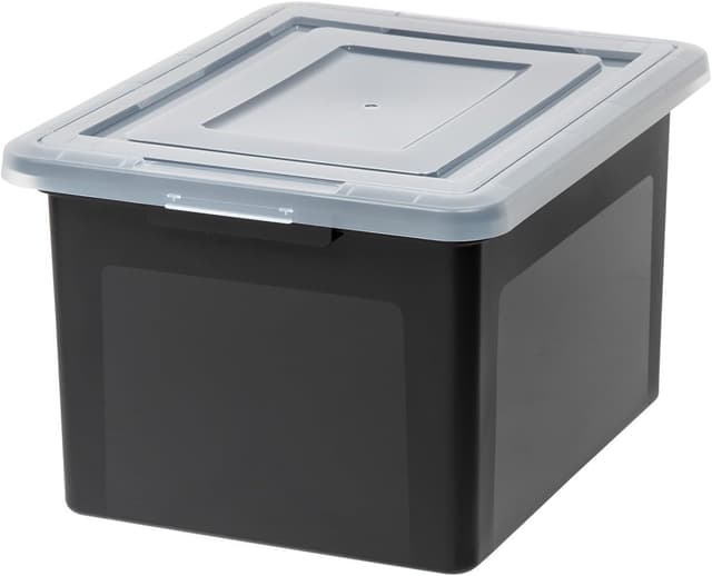 Detalle de Iris Ohyama FB-21E, set da 4 scatole di stoccaggio in plastica impilabili con coperchi a scatto da 45L (nero, senza BPA)
