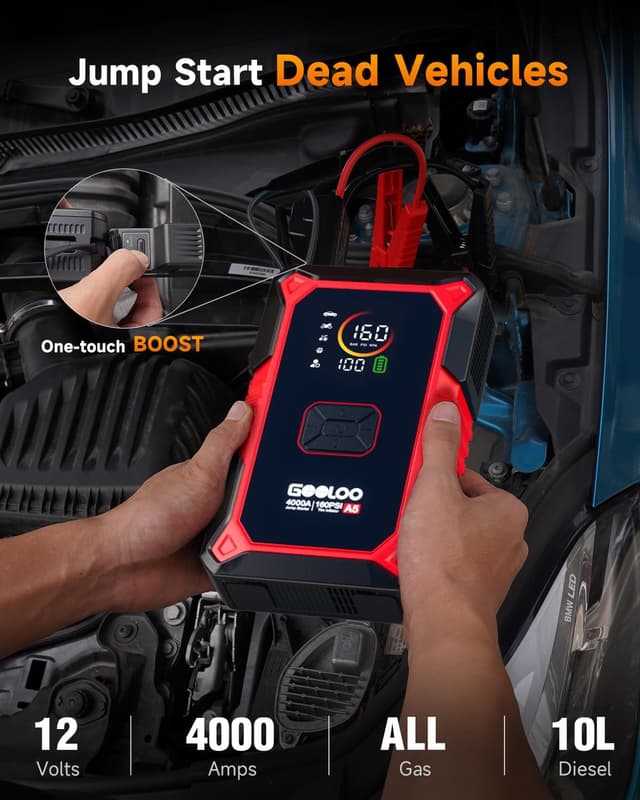 Detalle de GOOLOO A5 5-in-1 Jump Starter with Air Compressor (4000A) and 160PSI Tyre Inflator