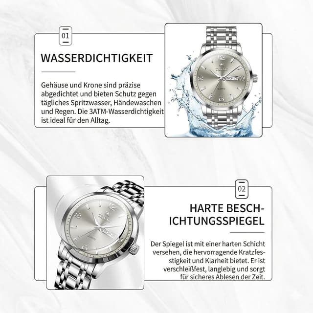 Detalle de Taxau Herren Uhr wasserdicht aus Edelstahl mit Datumsanzeige – Business & Luxus-Look