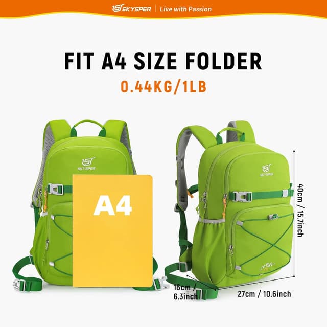 Detalle de SKYSPER Kinderrucksack 15L – komfortabler Wanderrucksack für Jungen & Mädchen