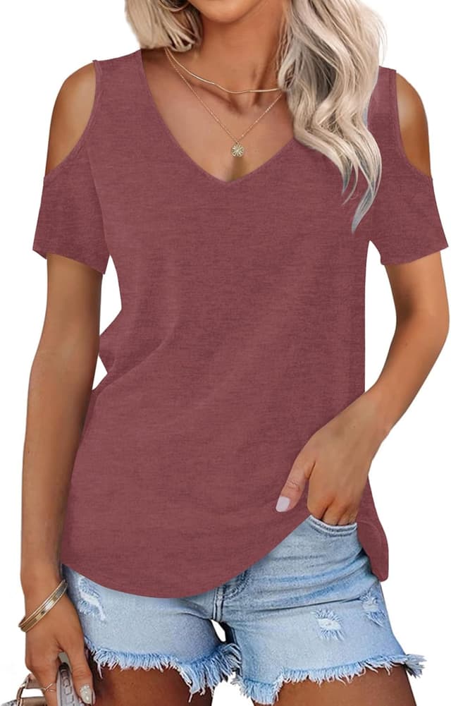 Detalle de WNEEDU Maglietta donna estiva con scollo a V, senza spalline e manica corta