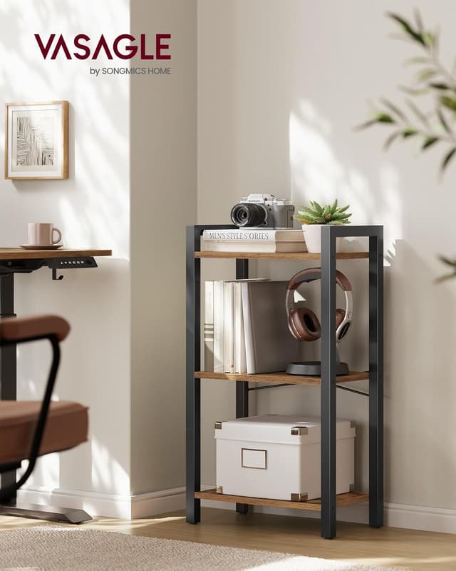 Detalle de VASAGLE scaffale a 3 ripiani LLS098K02 stile industriale marrone vintage e nero inchiostro