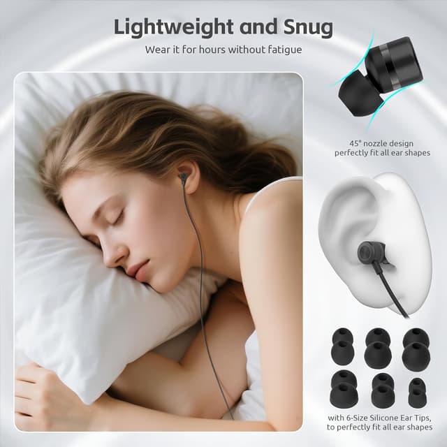 Detalle de MORMOQUE EP-06 Wired In-Ear Earphones (3.5mm) with Built-in Mic, Noise Isolation, 6 Ear Tips, HD Bass — Black