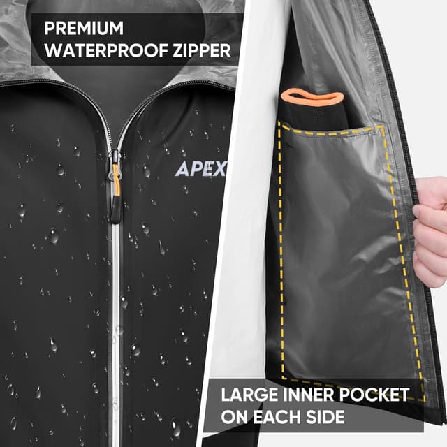 Detalle de APEXUP Packable Men’s Rain Jacket with Reflective Zipper — Lightweight Waterproof & Windproof