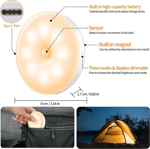 Detalle de daphomeu dimmbares Nachtlicht mit Bewegungsmelder, USB-wiederaufladbar (6er Set)