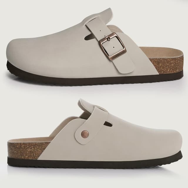 Detalle de KIDMI Unisex Vegan Suede Clogs with Cork Footbed, Waterproof Slip-On Mules