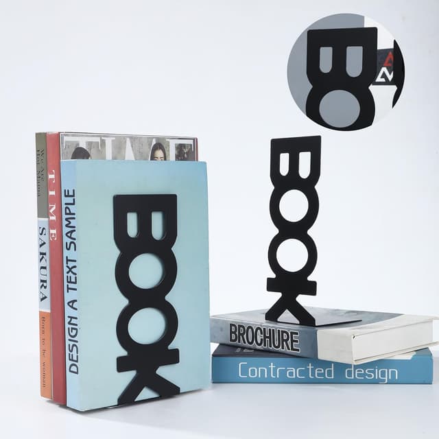 Thumbnail 6 de BUCOMTU fermalibri per mensole in metallo (2 paia, bianco e nero) con appoggio antiscivolo