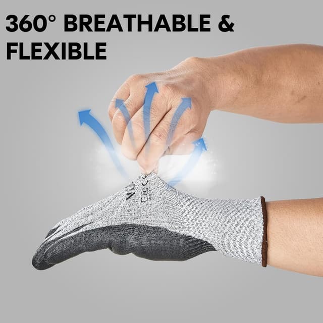 Detalle de Vgo Cut Resistant Gloves (2 Pairs) with HPPE anti-cut liner, EN388 Level C / ANSI Level 3 — Size XL, Grey (SK2131)