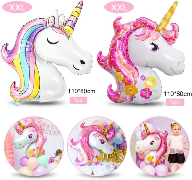 Detalle de Einhorn Luftballon Set „Zahl 4“ – 3D Folienballons XXL mit Regenbogen, Stern & Herz