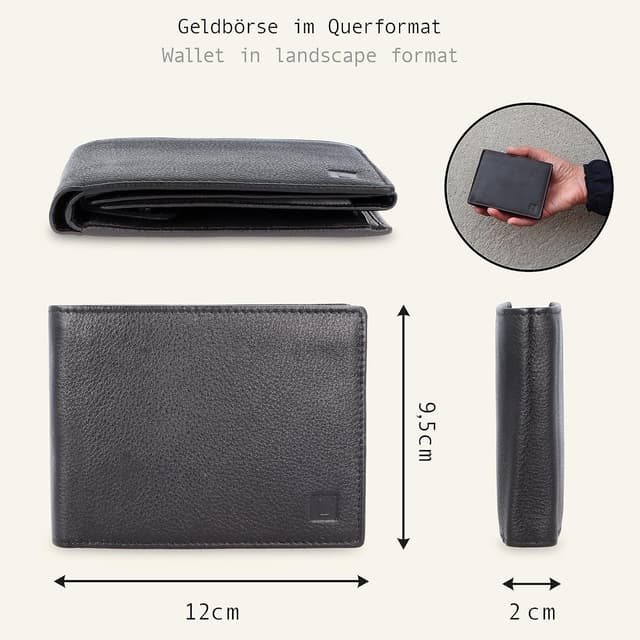 Detalle 2 de Lederow Herren-Geldbörse aus Leder, Schwarz 12