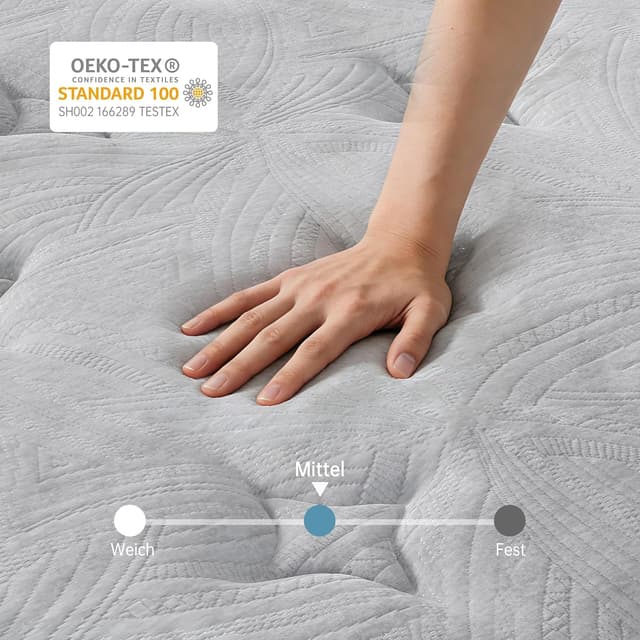 Detalle 2 de TeQsli Gel Taschenfederkernmatratze 90x200 cm H3 mittelfest (25 cm) – 9-Zonen mit Gel-Memory-Schaum