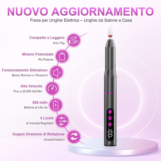 Detalle de POFIBO Fresa unghie 12 in 1, 35000 RPM