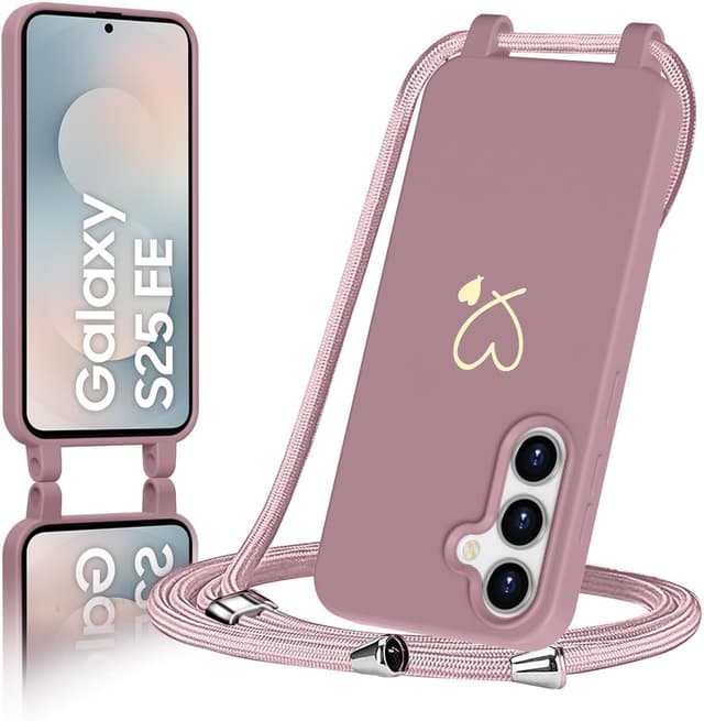 Detalle de AoozeFon Hülle mit Band für Samsung Galaxy S25 FE 5G/4G (rosa) – abnehmbares Handyband mit Liquid-Silikon TPU Bumper