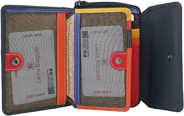 Detalle de Portefeuille femme Laura Biagiotti en cuir véritable – intérieur multicolore, spacieux avec boîte cadeau