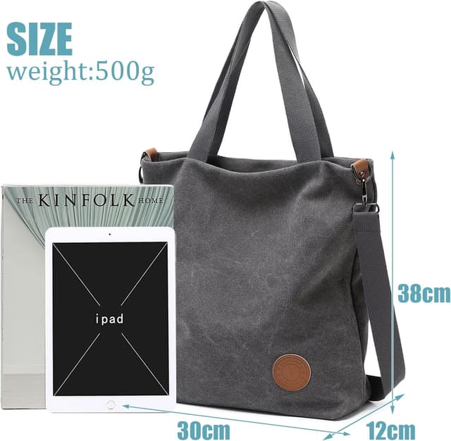 Detalle 1 de JANSBEN Damen Canvas Handtasche 30 x 40 x 12 cm