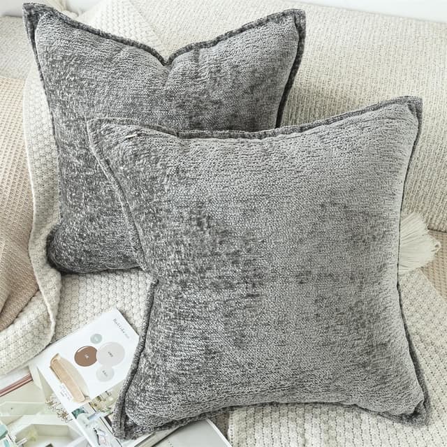 Detalle 2 de OYIMUA Grey Chenille Cushion Covers (40cm x 40cm) Set of 2, textured throw pillow case with hidden zip