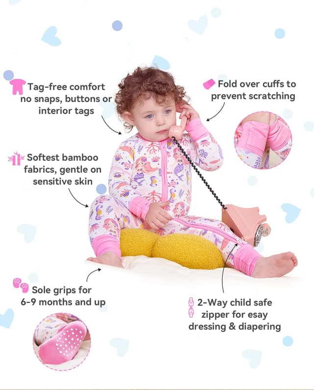 Detalle 2 de babee Reshinee Bamboo Viscose Baby Footie Pajamas Convertible Zipper Onesie (0–24M)