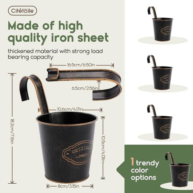 Detalle de CITÉTOILE 4er Set Hängetöpfe aus Metall mit Drainageloch – Vintage-Balkonblumentöpfe zum Aufhängen