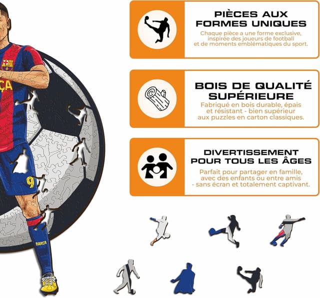 Detalle de Iconic Puzzles Barcelona Lewandowski – Puzzle en bois taille M, 270 pièces (sous licence officielle)