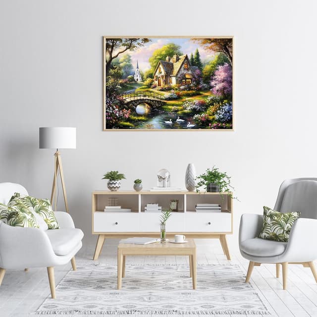 Detalle de Beautiful Cottage 1000-Piece Jigsaw Puzzle for Adults – Quaint Church Scene