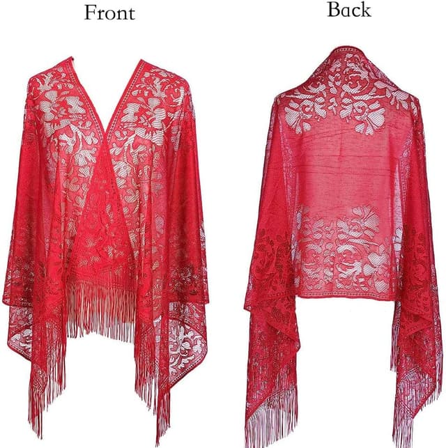 Detalle de RY-EARL femme écharpe en dentelle crochet avec franges 185 × 65 cm (avec gland) pour cérémonies