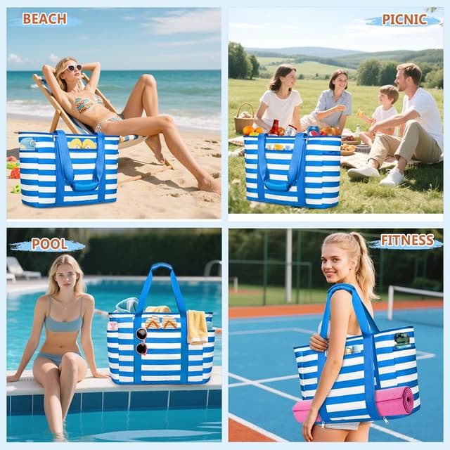 Detalle 2 de KTUEOV sac de plage femme XXL 45 L pliable imperméable, avec fermetures et poches