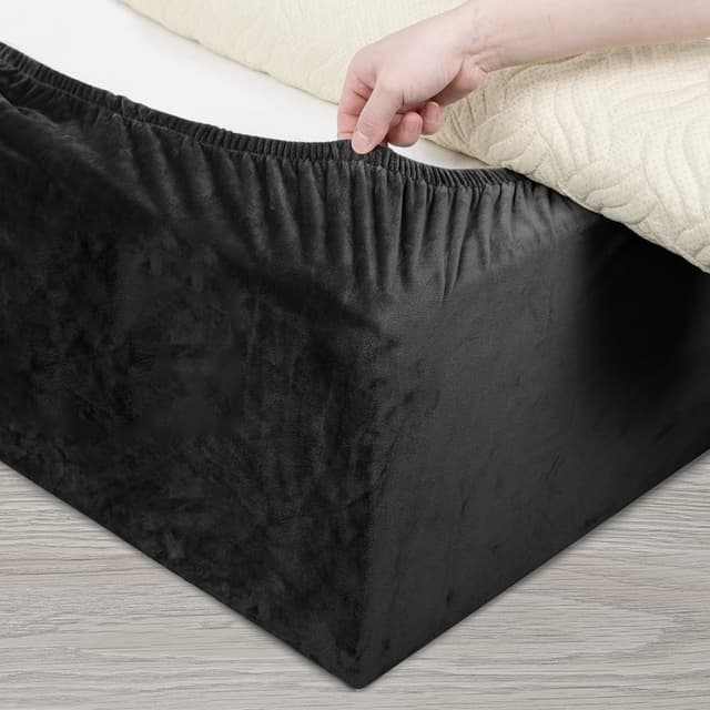 Detalle de DUJUIKE mantovana in velluto riccio per divano letto, coprigiroletto elasticizzato (larghezza letto singolo 90–100 cm) – nero