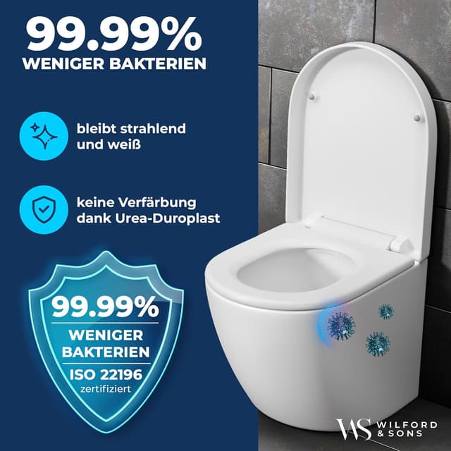 Detalle 2 de Wilford & Sons PREMIUM D-Form Toilettendeckel (WC-Sitz) mit Absenkautomatik, abnehmbar – weiß, Duroplast