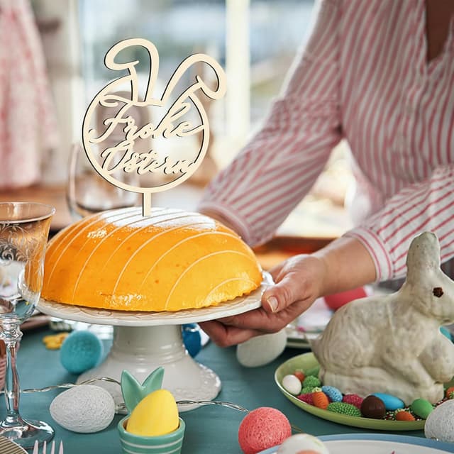 Detalle 2 de Cake Topper Frohe Ostern aus Holz 12×23 cm