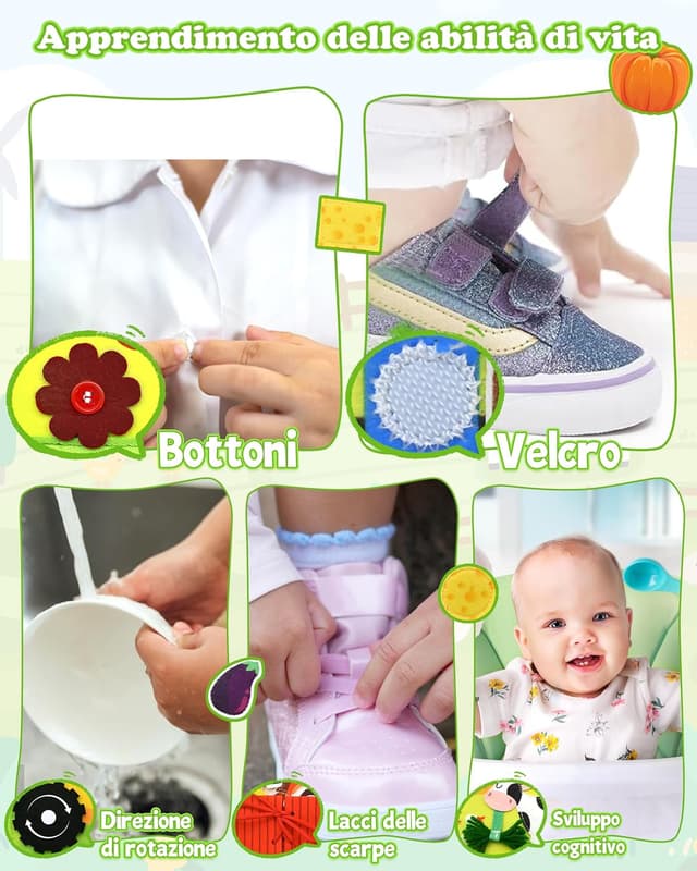 Detalle 2 de Meafeng Busy Board libro Montessori sensoriale 1 anno