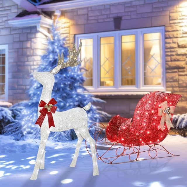 Thumbnail 5 de Lighted Reindeer & Sleigh Christmas Decor 2 Pcs 🎄