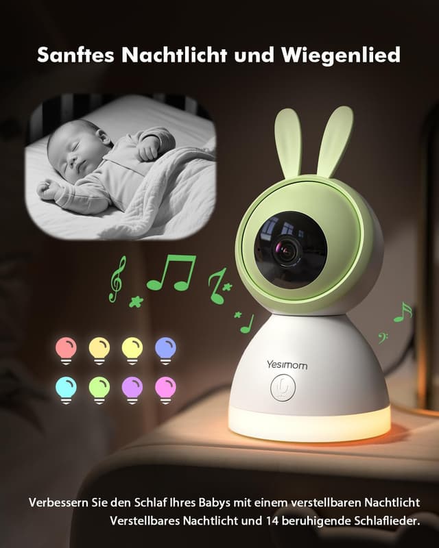 Detalle 2 de YESIMOM Babyphone mit Kamera 1080P HD, PTZ 360° und App (WLAN, IR-Nachtsicht, 4x Zoom)