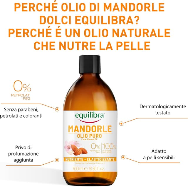 Detalle de equilibra Corpo Olio di Mandorle Dolci Puro protettivo, nutriente ed elasticizzante (2 x 500 ml) per smagliature in gravidanza o dieta ipocalorica