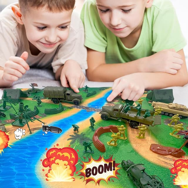 Detalle 2 de TALGIC Army Men Toys Large Battle Playset (120 PCS) — Army Men Action Figures & Military Vehicle Battlefield Set