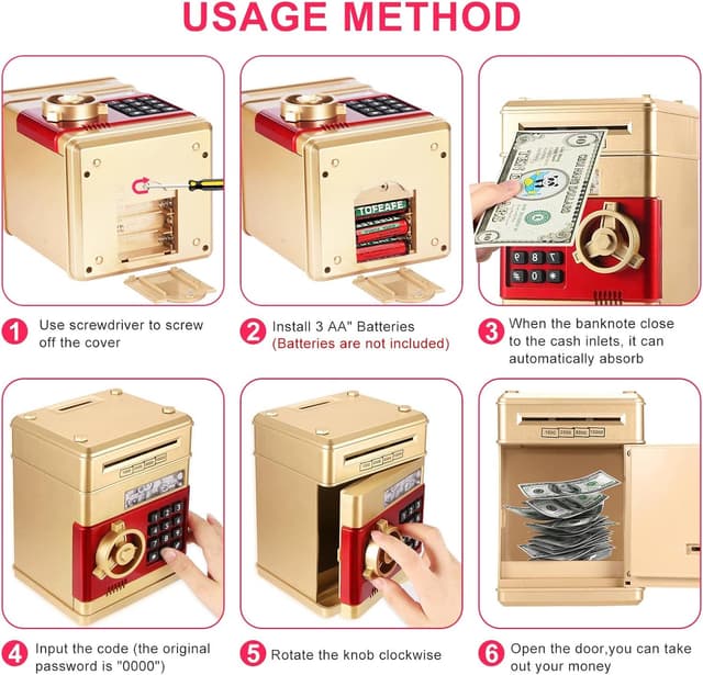 Detalle de YUNYODA Elektronische Sparbüchse für Kinder mit 4-stelligem Passwort und automatischer Münz-/Geldschein-Aufnahme
