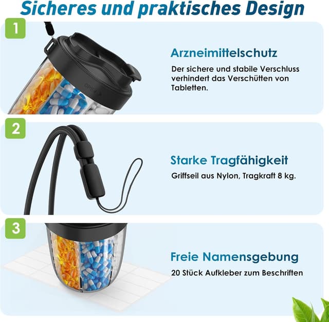 Thumbnail 6 de NAVIKIA Tablettenbox für 7 Tage (morgens/mittags/abends) – rund mit 7 Fächern, BPA-frei, Anti-Verwechslungs-Design