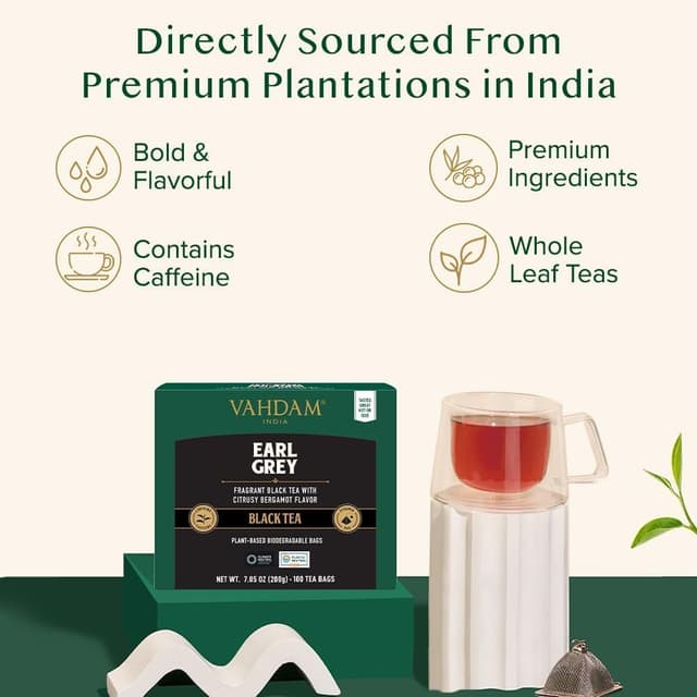 Detalle de VAHDAM Earl Grey Citrus ☕ Té Negro 100% Natural Piramidales