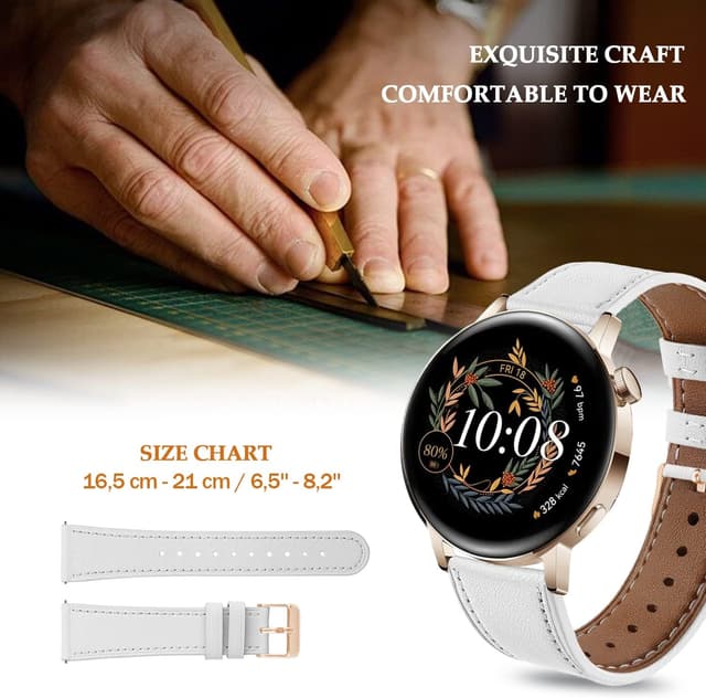 Detalle de Bracelet cuir 20 mm NEMUALL compatible Huawei Watch GT 3/GT 2 42 mm et Galaxy Watch 7/6/5/4 (avec fermoir acier)