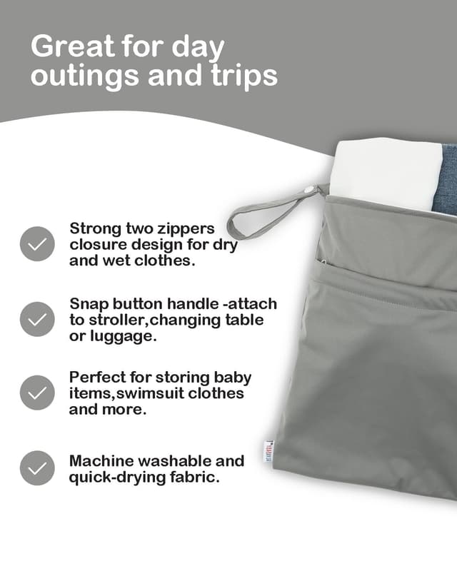 Detalle 2 de ALVA ALVABABY 2-Pack Waterproof Cloth Diaper Wet & Dry Bags with Two Zippered Pockets