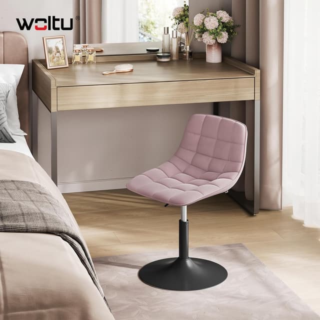 Detalle de WOLTU Schminktisch Stuhl Hocker BH300rs-1 – höhenverstellbar, 360° drehbar mit Rückenlehne (Rosa)