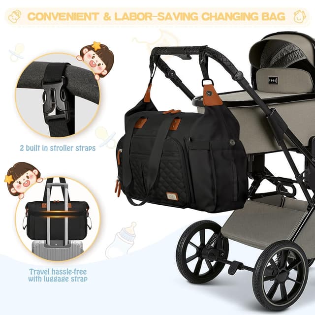 Thumbnail 5 de RAINSMORE Baby Wickeltasche Groß mit 7 Taschen