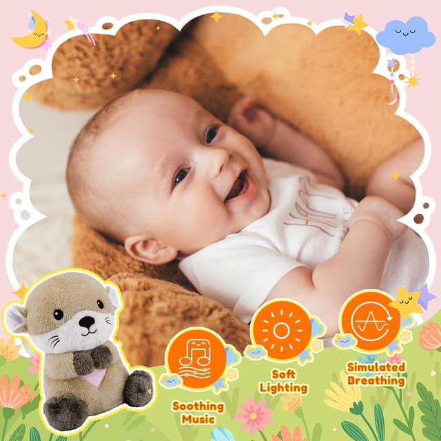 Detalle 2 de BRICHOEE Breathing Stuffed Animal Otter Plush with Breathing Motion, Calming Sound & Light