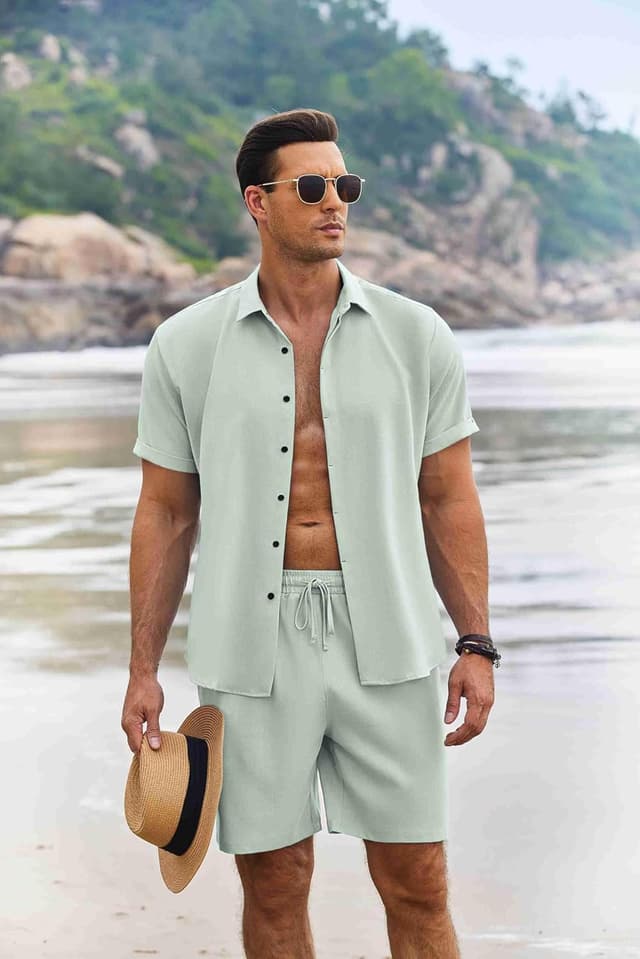 Detalle 2 de COOFANDY 2-Piece Linen Beach Set 2️⃣0️⃣📦 👕👖🌴