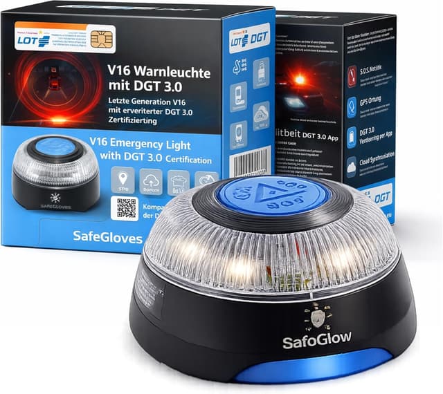Detalle de Safeglow Luce di emergenza V16 DGT (V16 Light con SIM) – triangolo di emergenza LED 360° per auto e moto