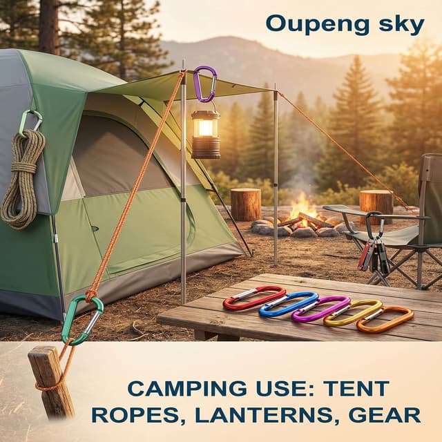 Detalle de 12PCS Aluminum Carabiner Keychain Clip Set (3") — Nonlocking Spring Snap D-Ring Hooks for Keys, Camping & Travel