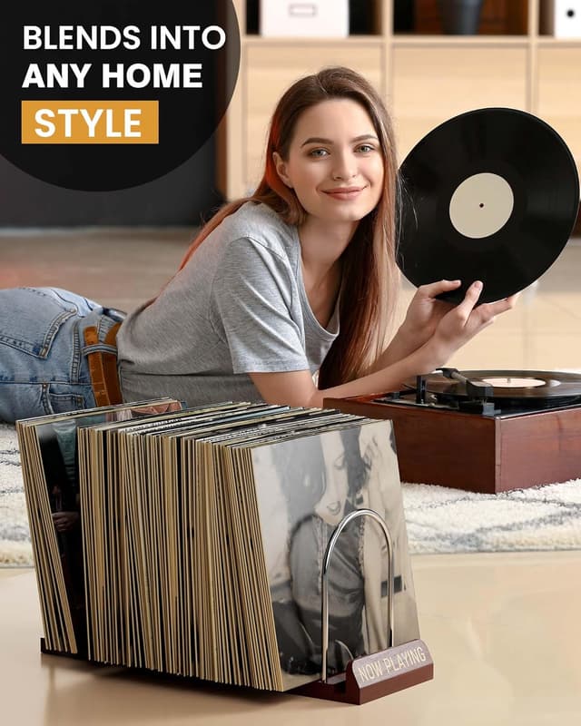 Thumbnail 6 de BS-VOG Schallplatten-Aufbewahrung: erweiterbarer LP-Ständer für 30–70 Platten mit „Now Playing“-Schild